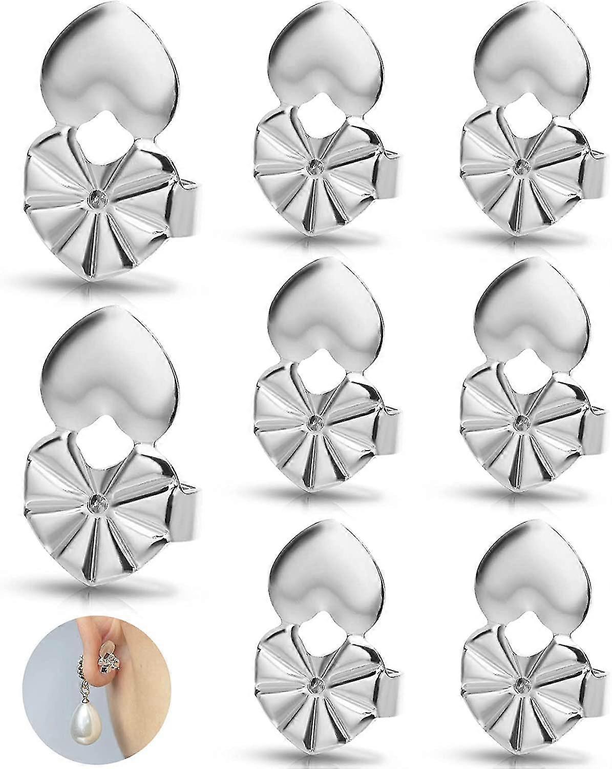 4 Pairs Earring Lifters, Hypoallergenic Heart Earring Backs For Droopy Ears Adjustable For Heavy Earring