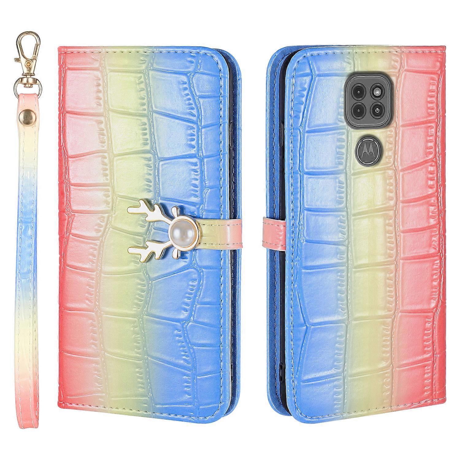 Elk Pattern Phone Case for Moto G9 Play with Card Holder, lanyard, PU Leather Material, Wallet Function, Corner Fall Protection
