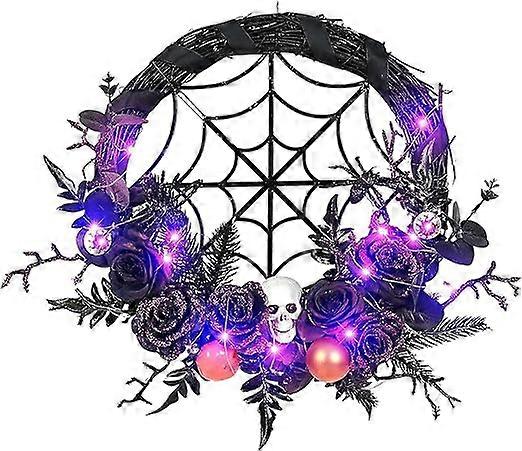 ハロウィーンのドアの花輪、頭蓋骨のクモの花輪の壁の装飾、不気味なハロウィーンの花輪の正面玄関、ハロウィーンの装飾のためのハロウィーンのドアの装飾