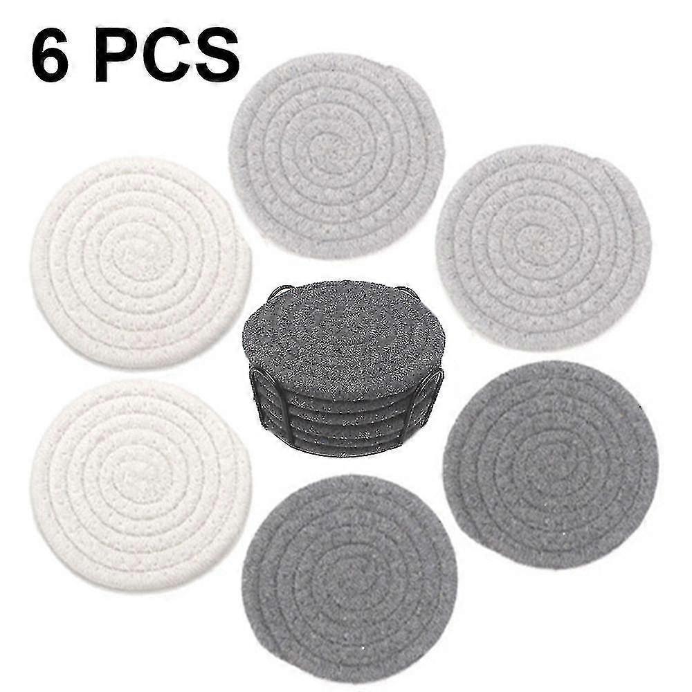6 PCS コットン編組ポット五徳、織コースター、耐熱ホットポットパッド