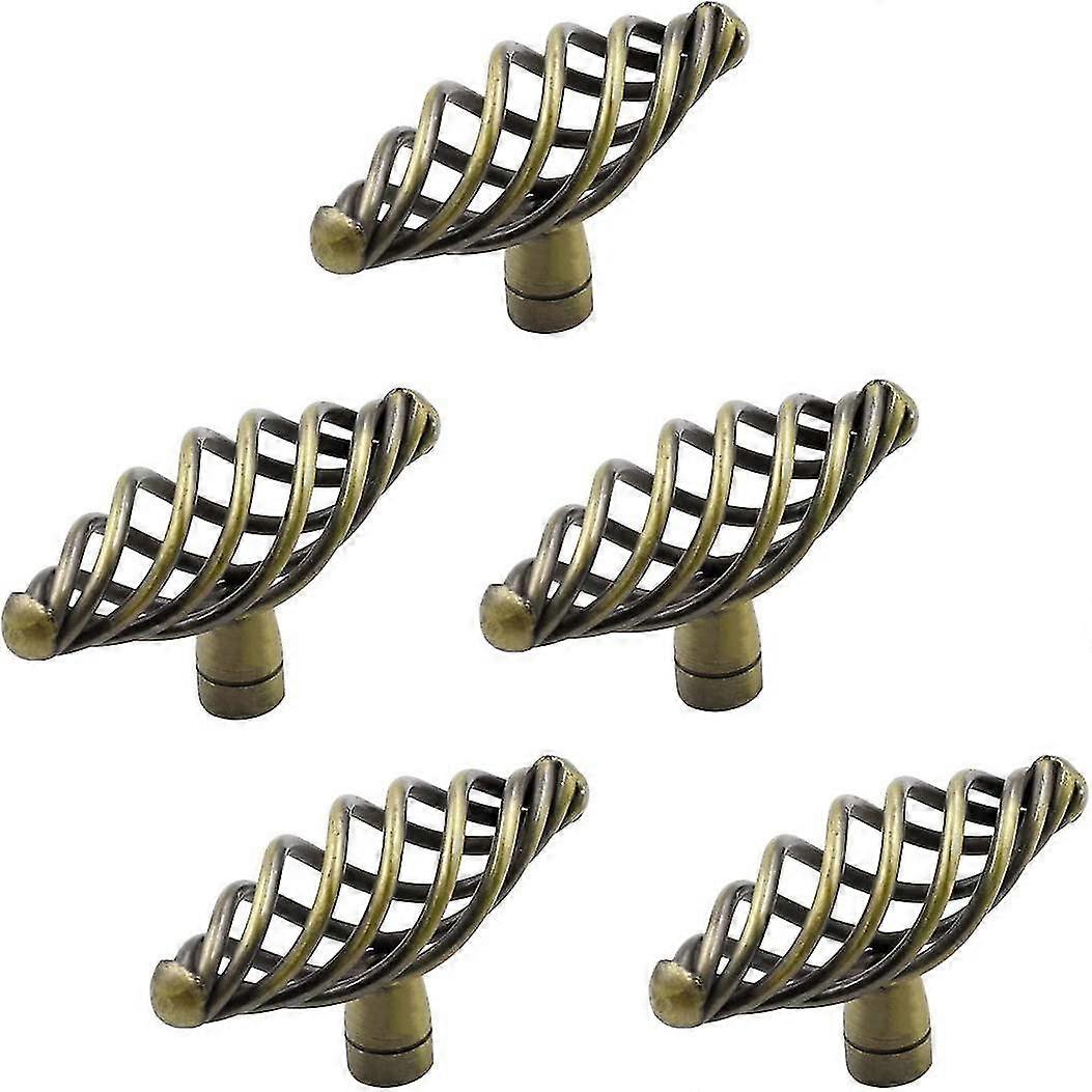 5 Pcs Antique Brass Birdcage Knobs Oval Kitchen Cabinet Drawer Hardware Pull Handles