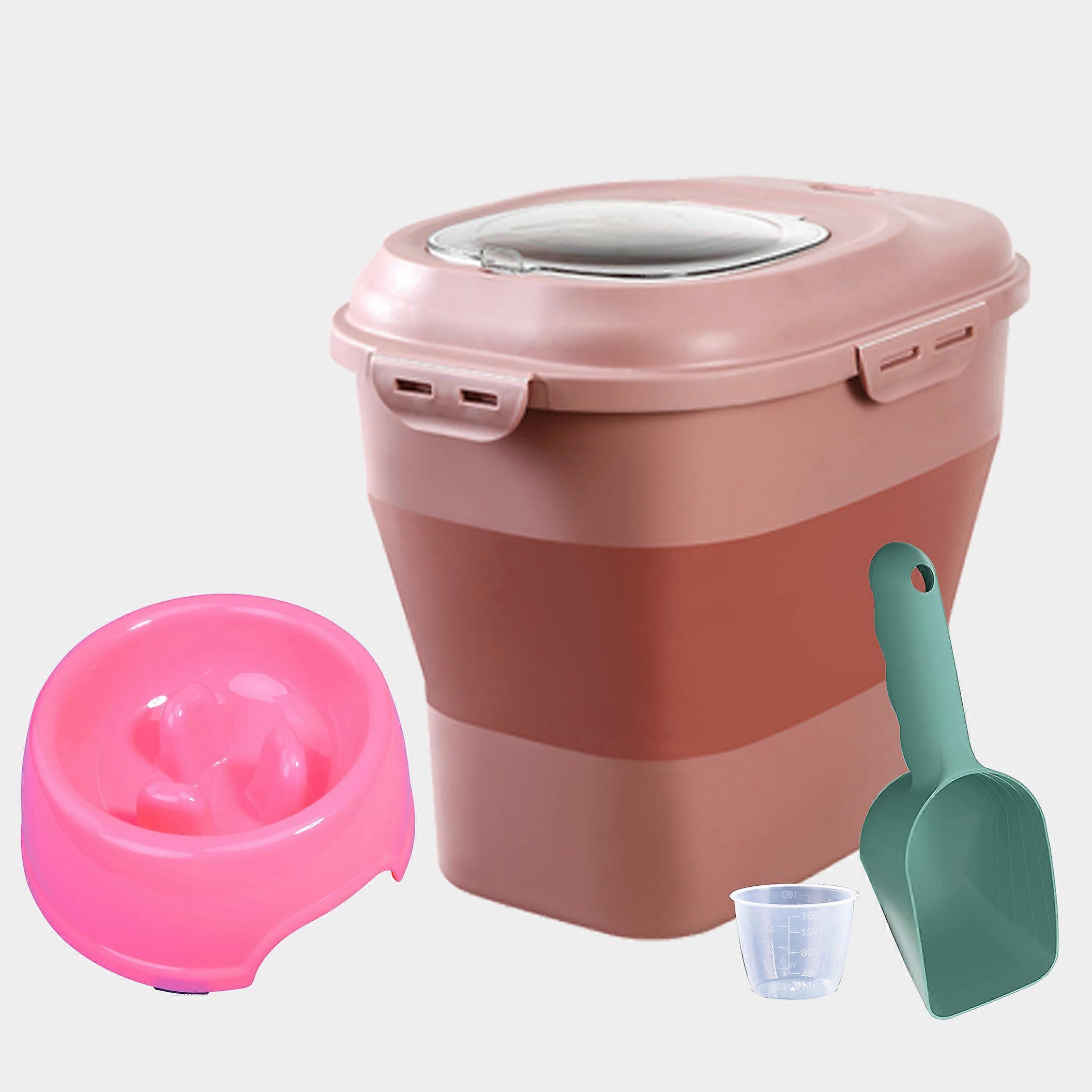 Collapsible Dog Cat Food Storage Container, Large Capacity 30 Lb Airtight Pet Food Storage Bin With Wheels, Measuring Scoop And Food Shovel, Plastic F