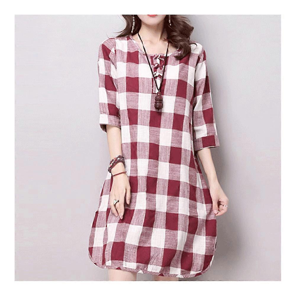 Plus Size Checks Plate Button Cotton