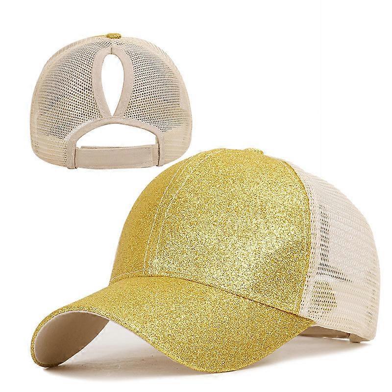 Visor Cap, Summer Glitter Ponytail Cap Mesh Hats Casualgold