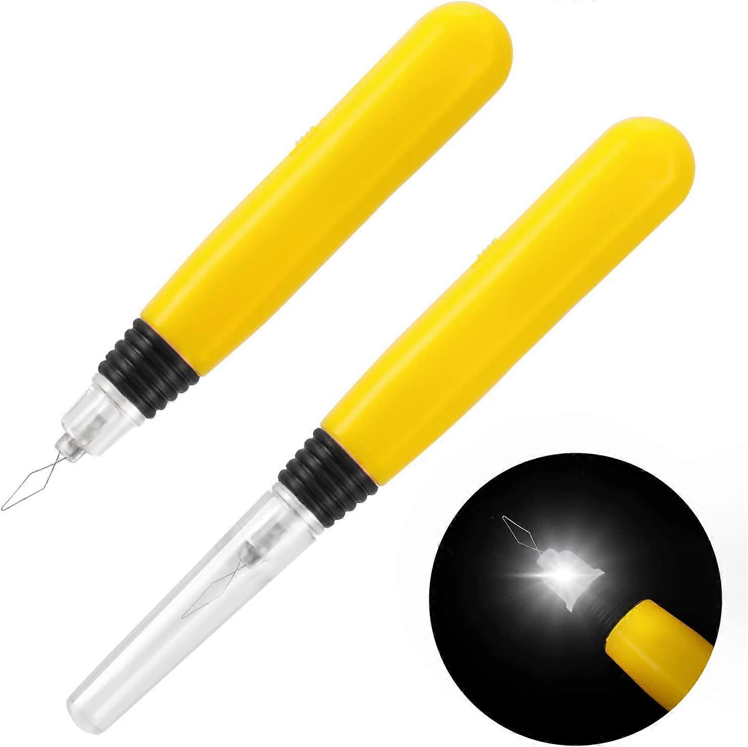 LED Needle Threaders,Lighted Plastic Wire Loop Needle Threaders, Portable DIY Needle Threader Hand Machine Sewing Tool for Sewing Crafting (2 Pack)