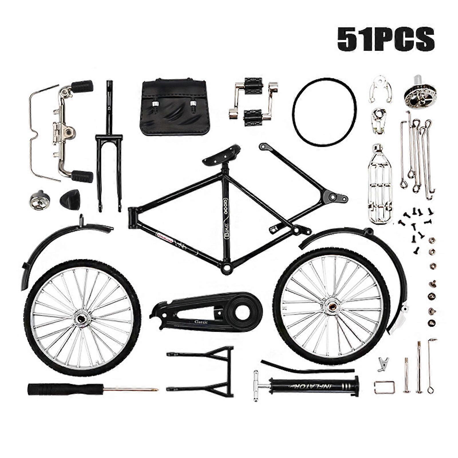 DIY Retro Bicycle Model Ornament for Kids, 1:10 Simulation Mini Bicycle Model Scale Kit with Inflator and Briefcase