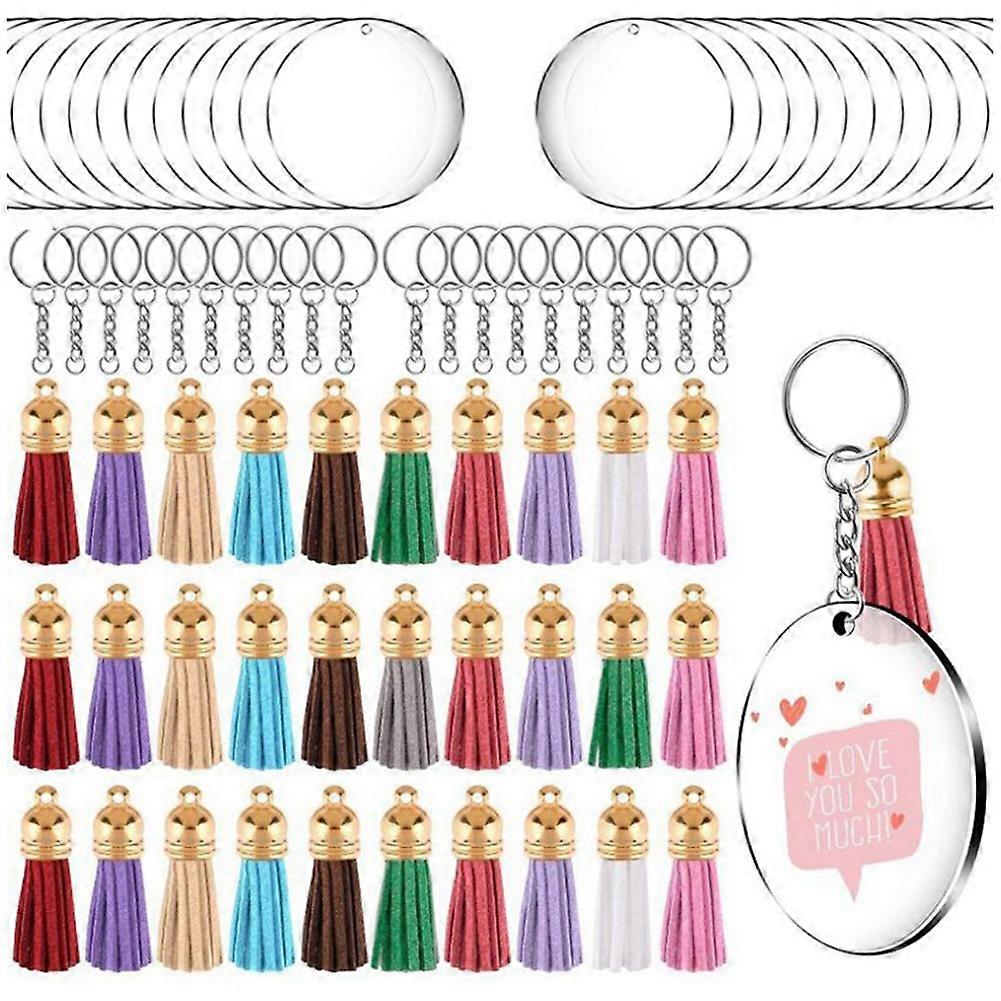 Acrylic Circle Blanks Clear Kit 120Pcs for Vinyl Project, Including Acrylic Disc Blanks, Tassels, G