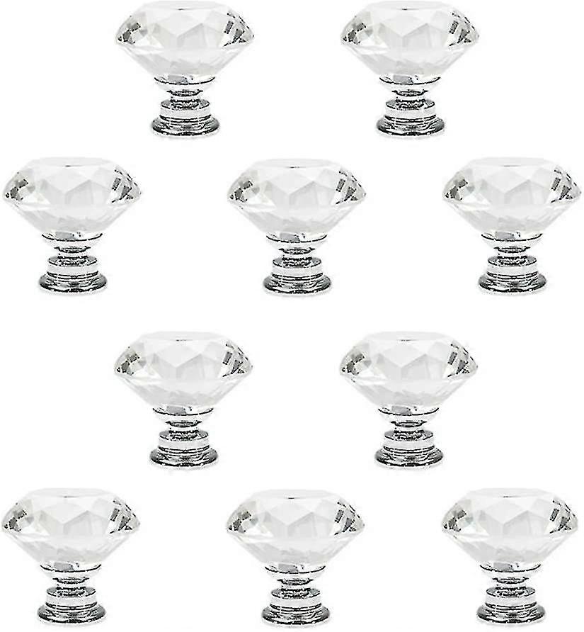 10 Pcs  Crystal Glass Cabinet Knobs, Crystal Knobs, 30mm Diamond Shape Pulls Handles For Drawer Kitchen Cabinets Dresser Cupboard Wardrobe