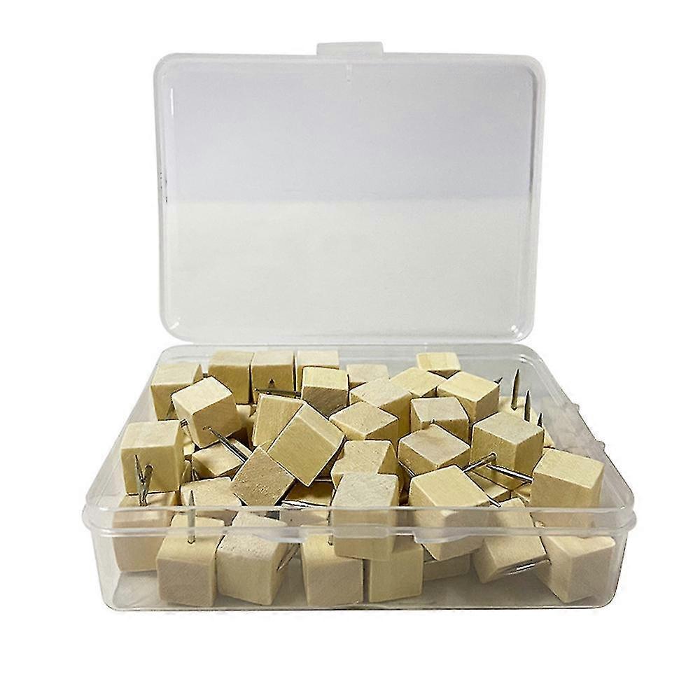 Wood Push Pins, Square Wooden Thumb Tacks Decorative for Cork Boards Map Photos Calendar with Bo*