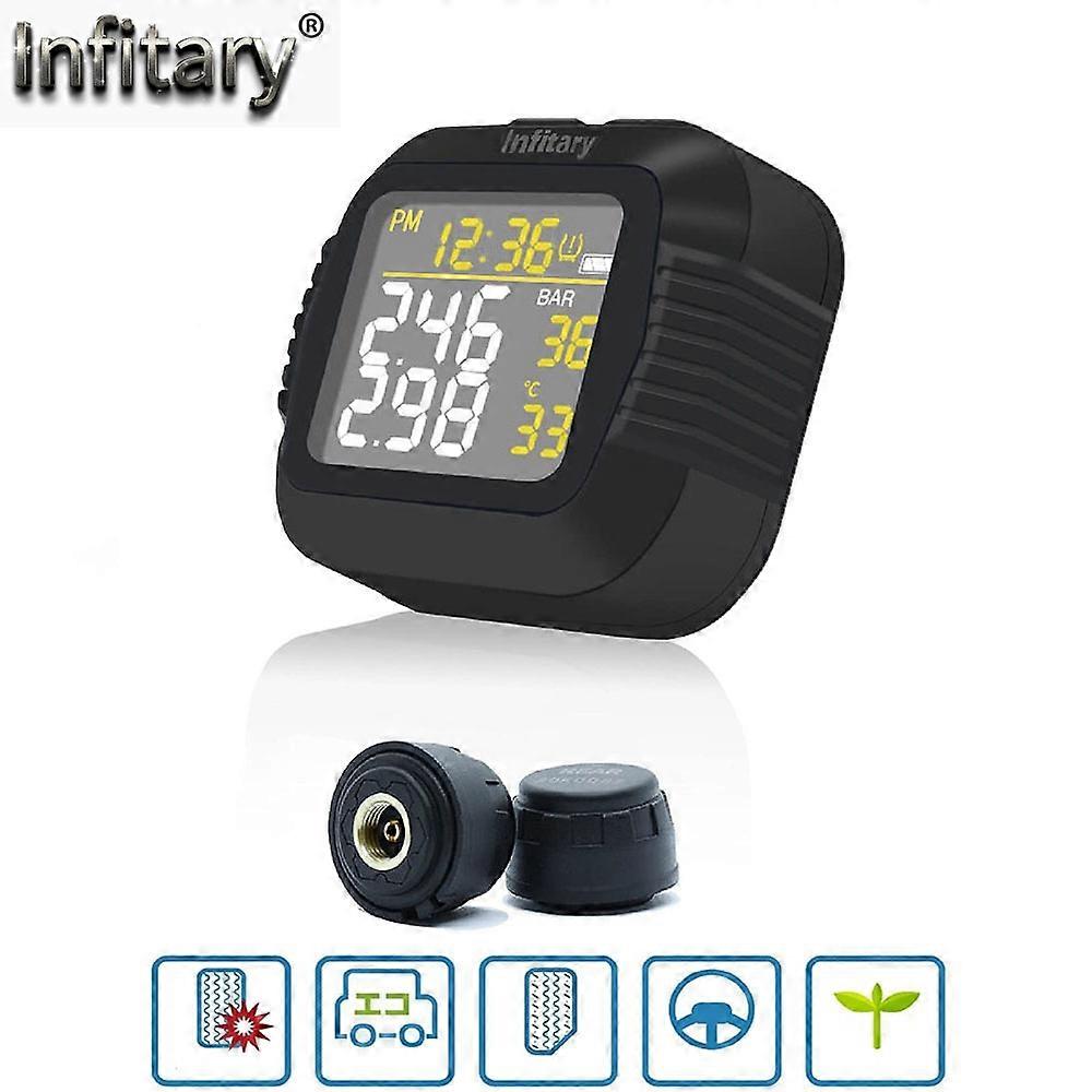 Infitary Motorcycle TPMS Tire Pressure Monitoring System 2 External Sensor Wireless LCD Display Moto Tyre Alarm sensors From US