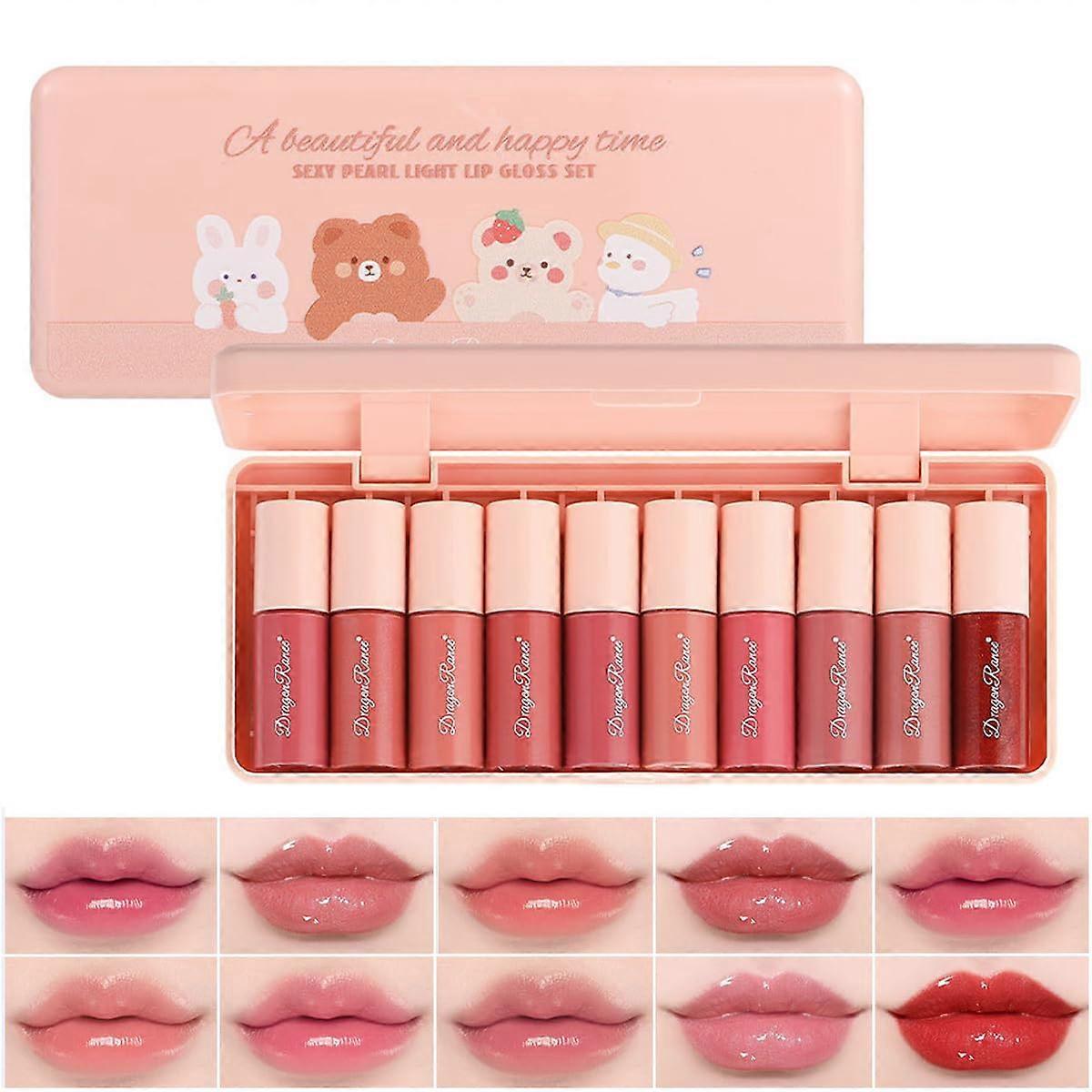 10 Colors Lip Tint Stain Set, Mini Liquid Lipstick, Korean Lip Gloss Watery Lip Stain, Multi-Use Lip and Cheek Tint, Long-Lasting & Non-Stick Cup