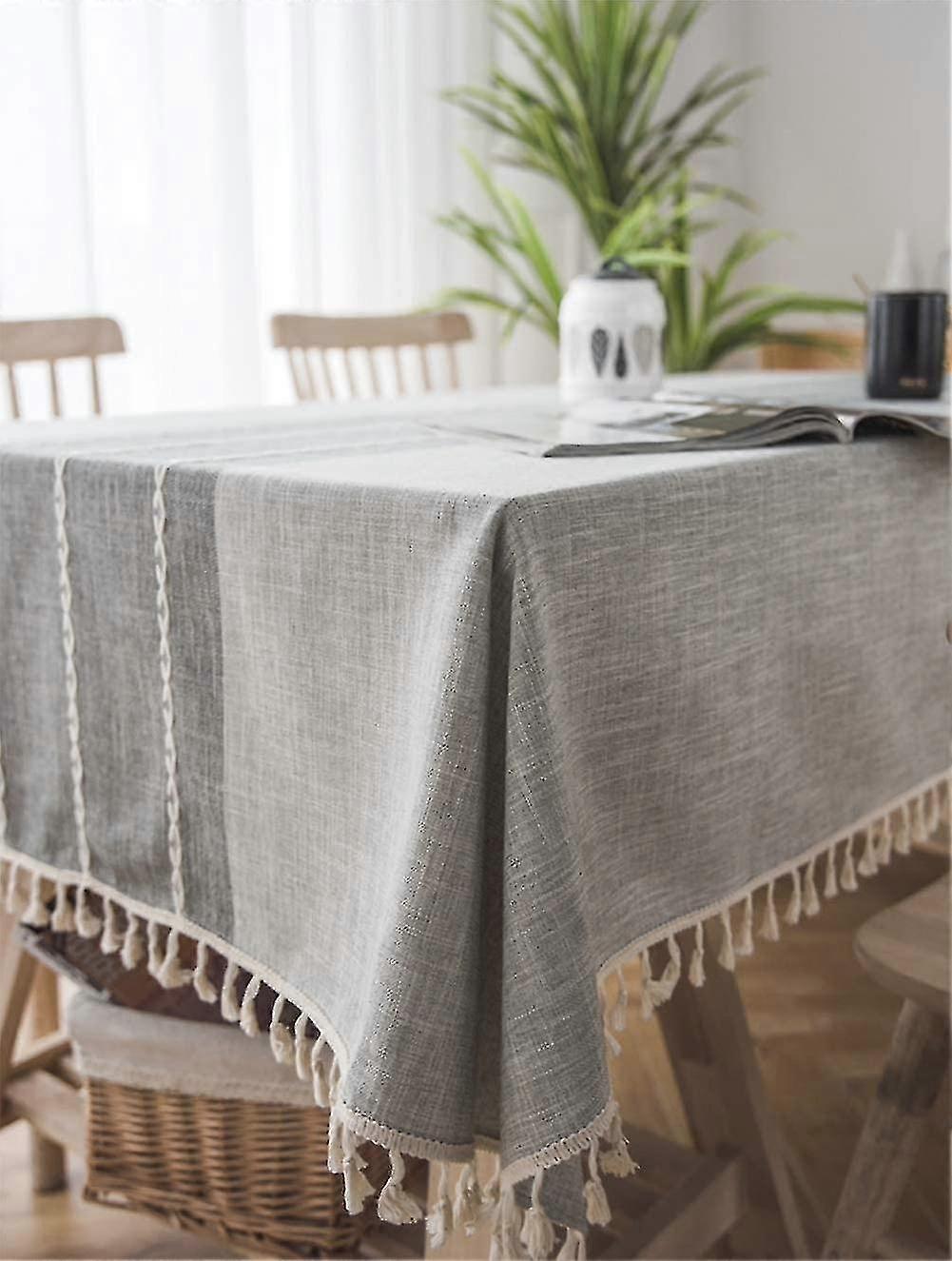 Tassel Tablecloth Wipe Clean Cotton And Linen Tablecloth Gray Tablecloth Rectangle Coffee Table