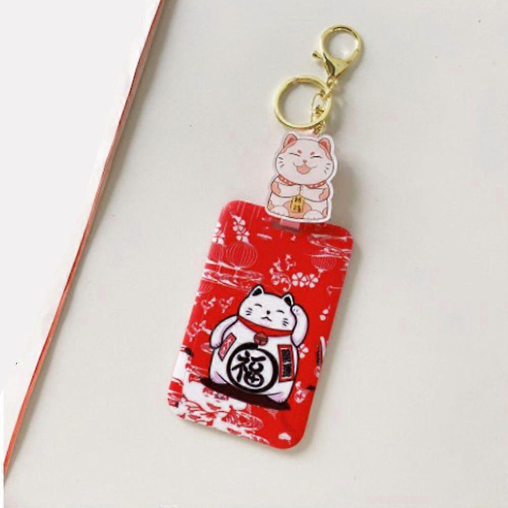 1Pc Fortune Cat Women ID Credit Bank Card Holder Students Bus Clear Card Case Retractable Lanyard Identity Badge Card Cover