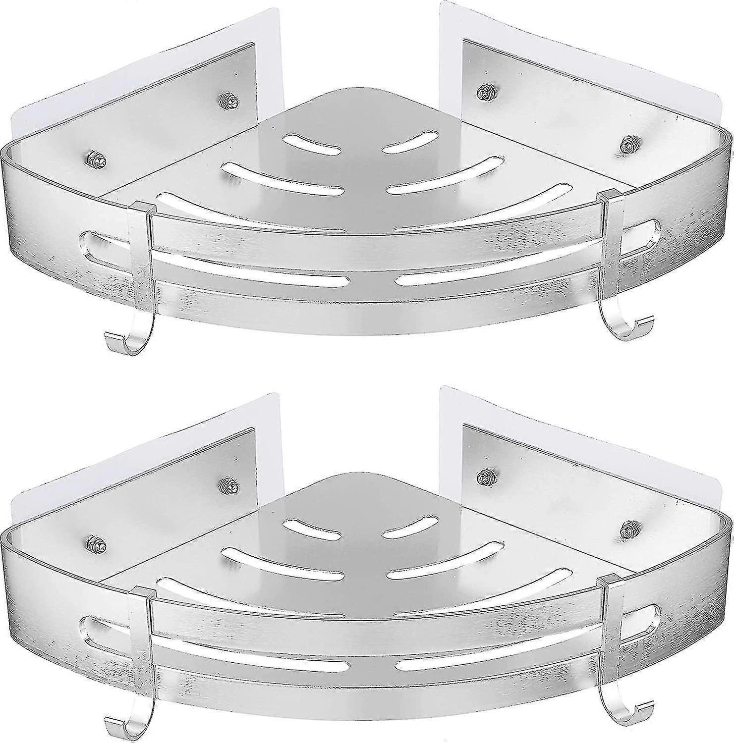 No-drill Shower Shelf - Rustproof Aluminum 2-tier Triangular Shower Caddy For Bathroom Wall, Silver