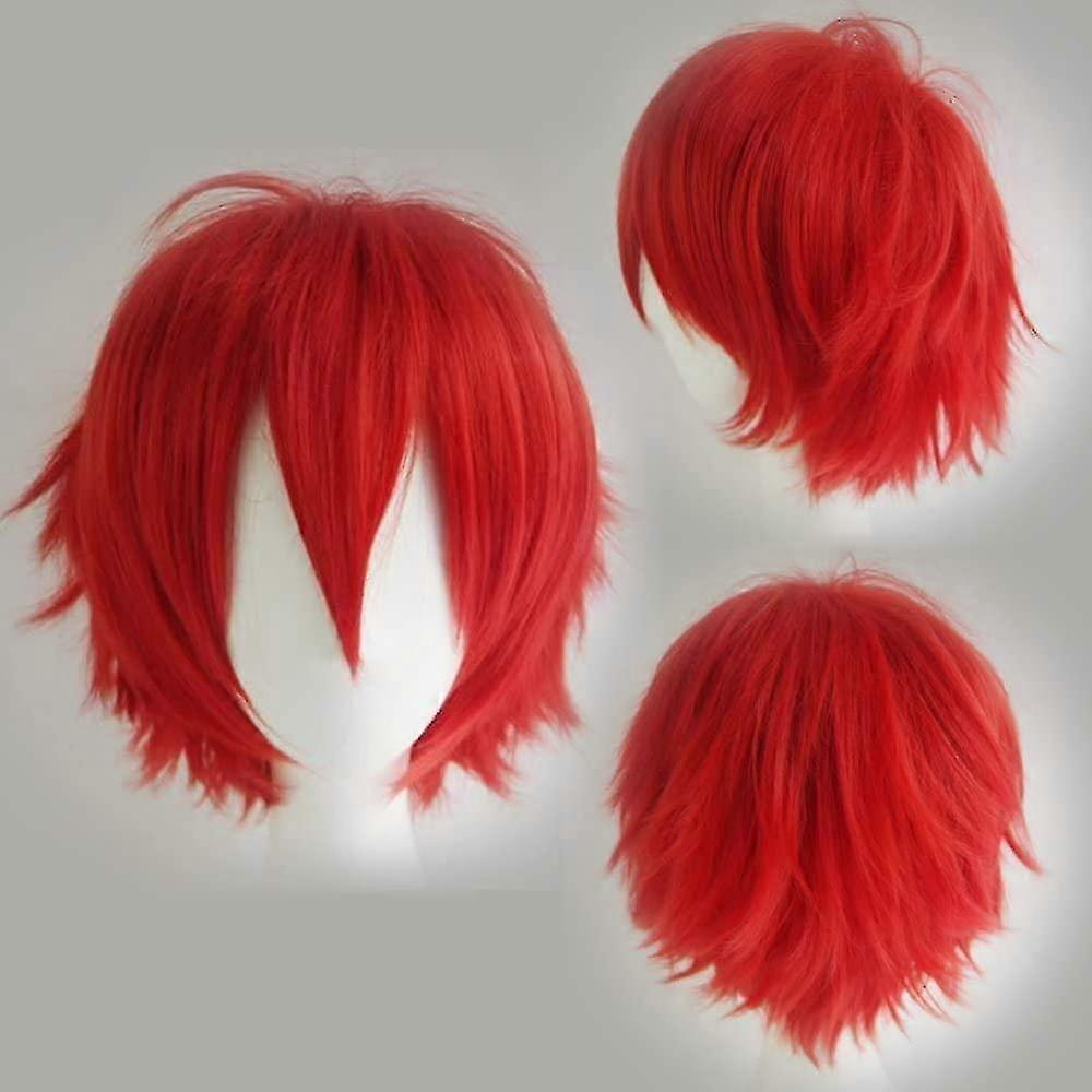 Short Red Wig Fluffy Straight Unisex Fancy Wigs Costume