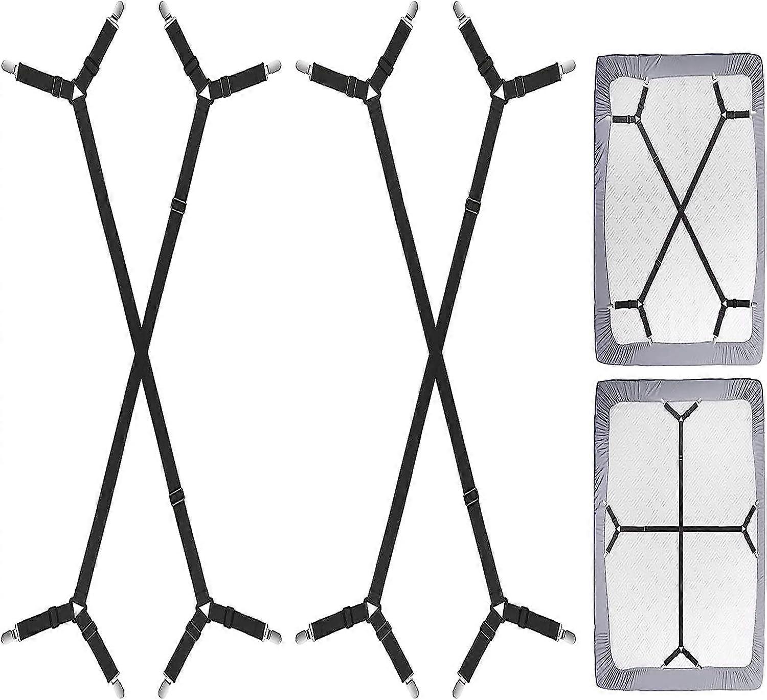 Adjustable Bed Sheet Fasteners with Metal Clips - Set of 4, Keep Sheets in Place and Prevent Slipping, Perfect for Deep Mattresses and All Bed Sizes