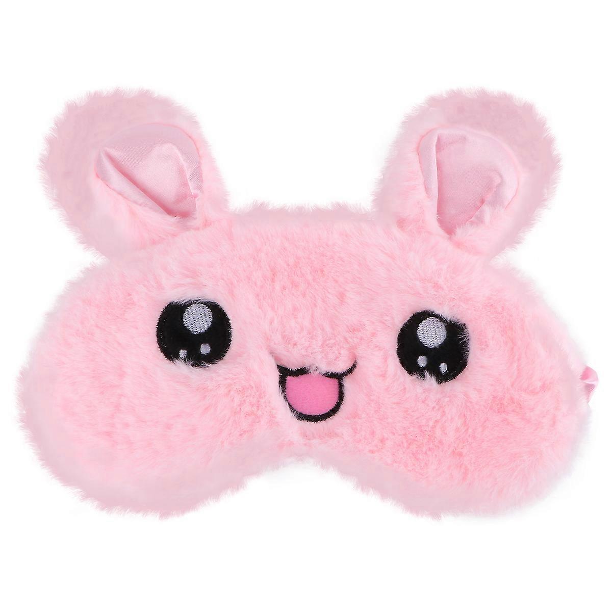 1Pc Cartoon Rabbit Pattern Plush Fluffy Eye Masks Deer Design Sleep Eyeshade Lightweight Comfortable Night Blindfold Wihtout Ice Bag Pink