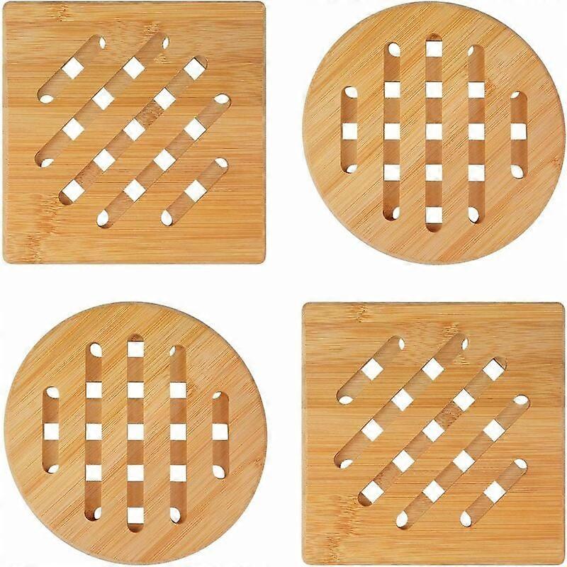 Set sottopentola in legno naturale di 4 sottopentola in bambù, sottopentola resistente al calore per teiere da banco da cucina