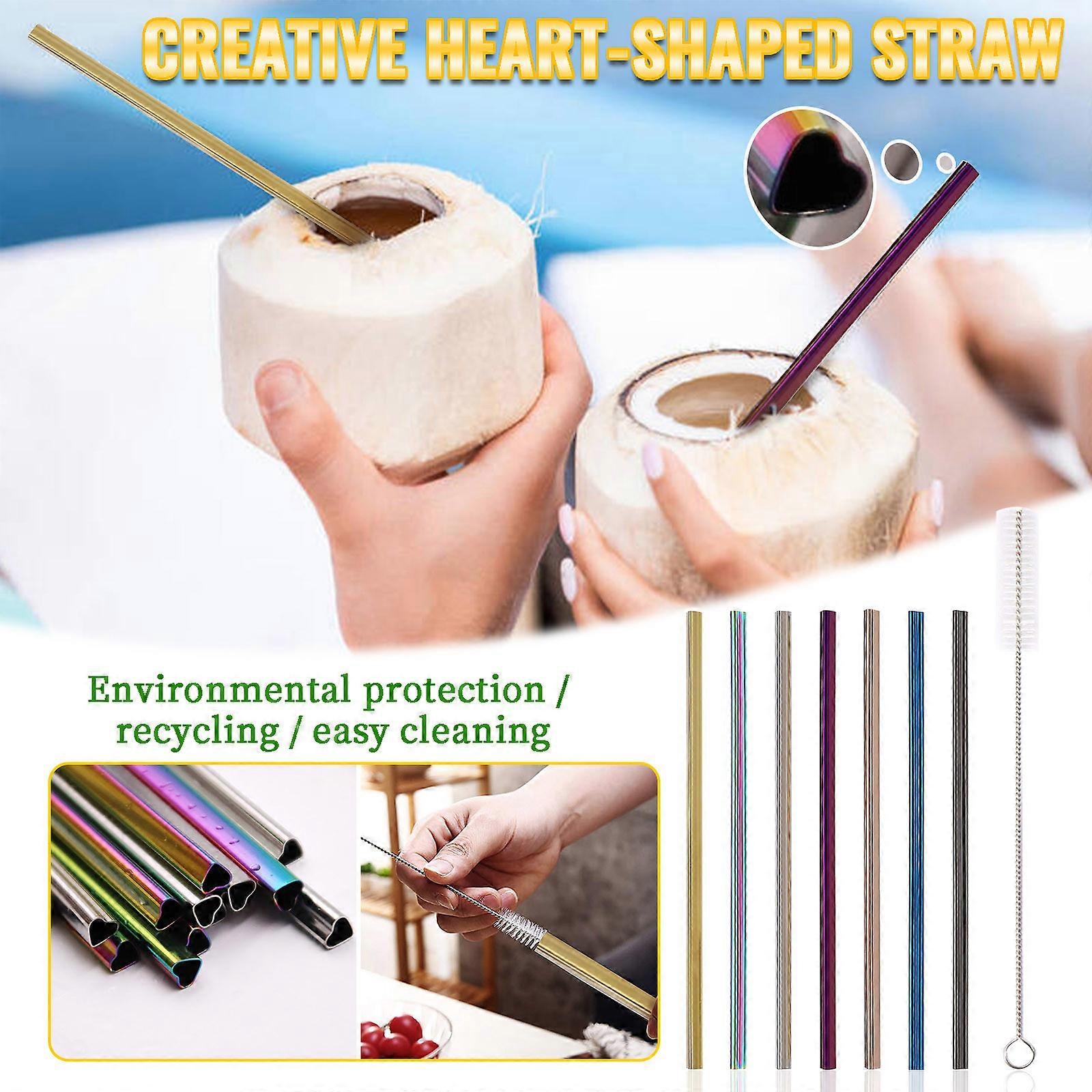 Metal Drinking Straws Heart Shaped Reusable Straight Drinks Straws