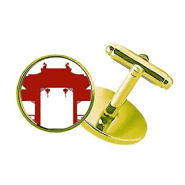 カルチャーアウトラインイラストパターンスタッズビジネスメタルカフリンクスゴールデン