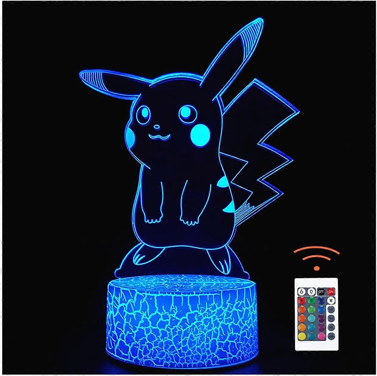 3D Optical Illusion Night Lights Visual Creative LED Desk Lamp Remote Control and Touch Control 7 Color Change USB -Pikachu