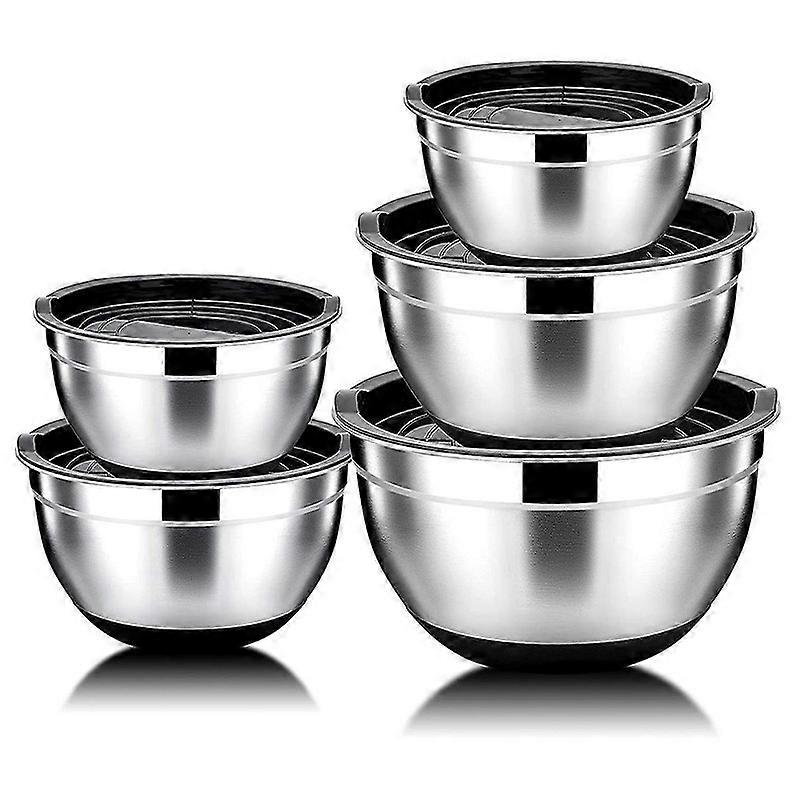 5 bols à mélanger, saladier en acier inoxydable avec couvercle hermétique et base antidérapante, bol de service pour Kitch
