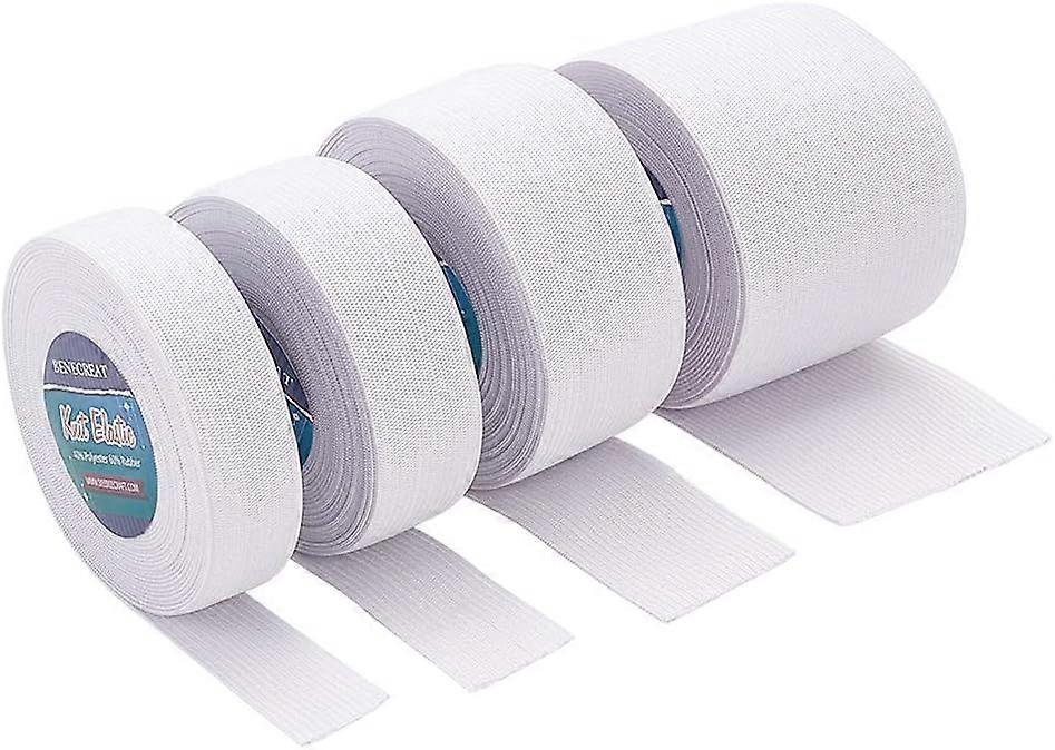 22 Yards 4 Mixed Size White Flat Elastic Band Heavy Stretch Elastic Band for Sewing Craft Project - 3/4" 1" 1-1/2" 2-2/5"