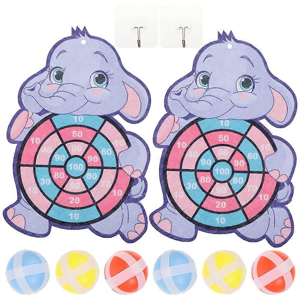 2 Sets Dart Board Kit Cartoon Elephant Kids Dart Board Throwing Game with Sticky Balls