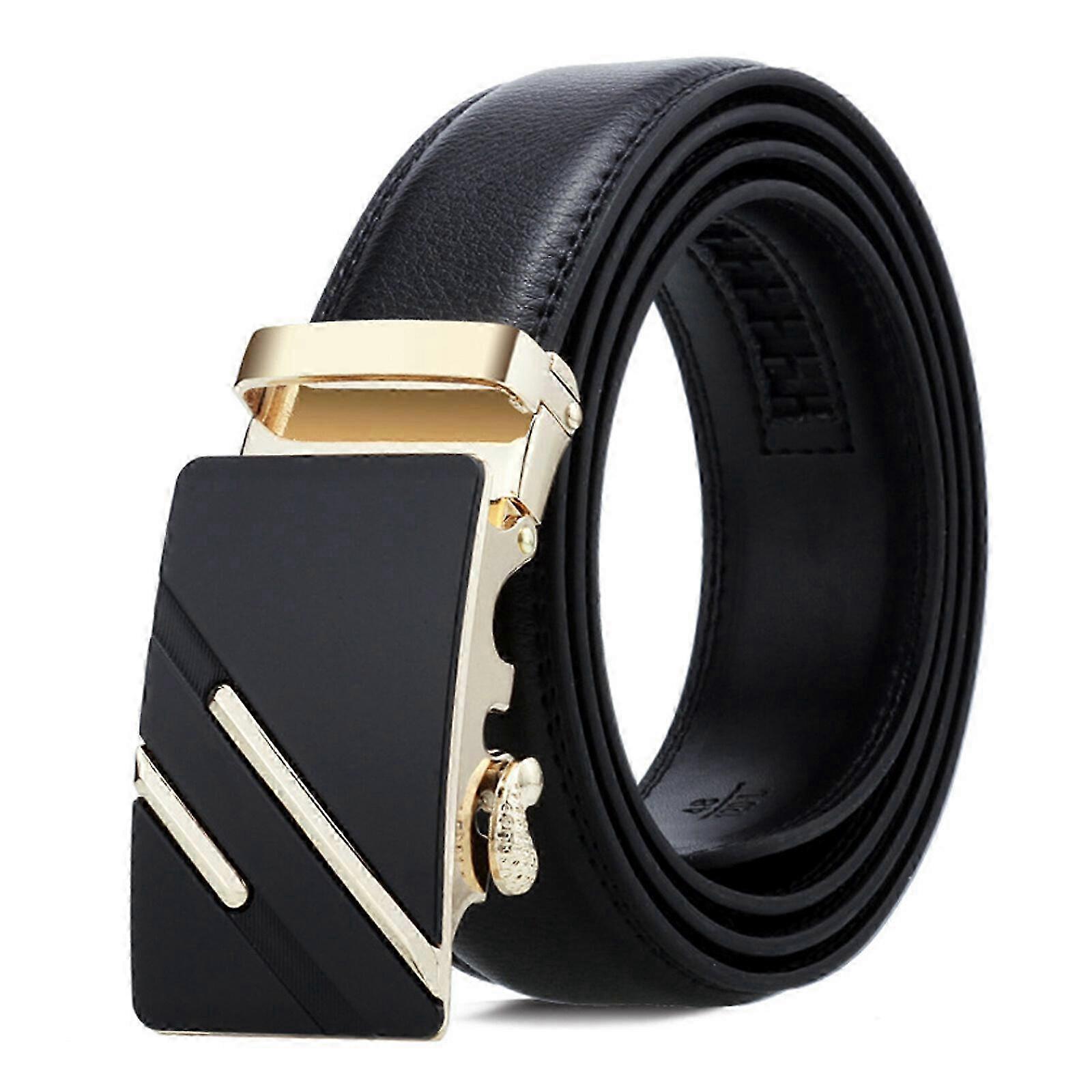Genuine Leather Ratchet Belt with Automatic Buckle for Men