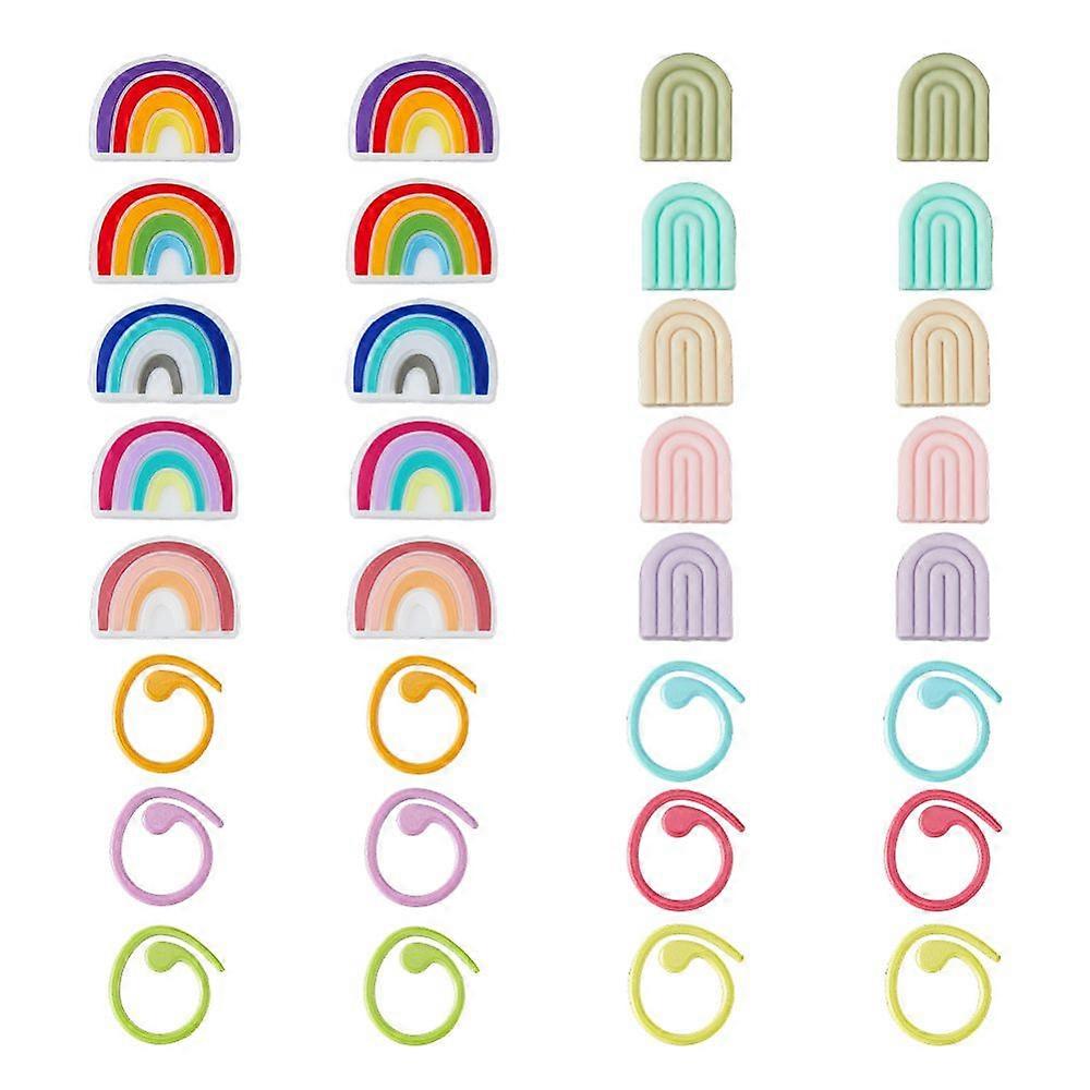 Rainbow Silicone Knitting Needle Point Protectors Knitting Needle Stoppers with Zinc Alloy Stitch Markers Mixed Color 16~19.5x15~25x6mm Hole: 2mm 32pc