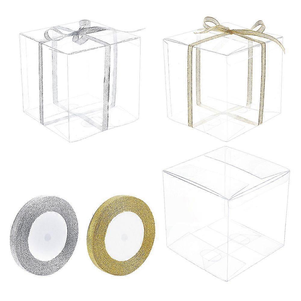 1Set Foldable Transparent PVC Boxes with Glitter Metallic Ribbon Mixed Color PVC Boxes: 10pcs