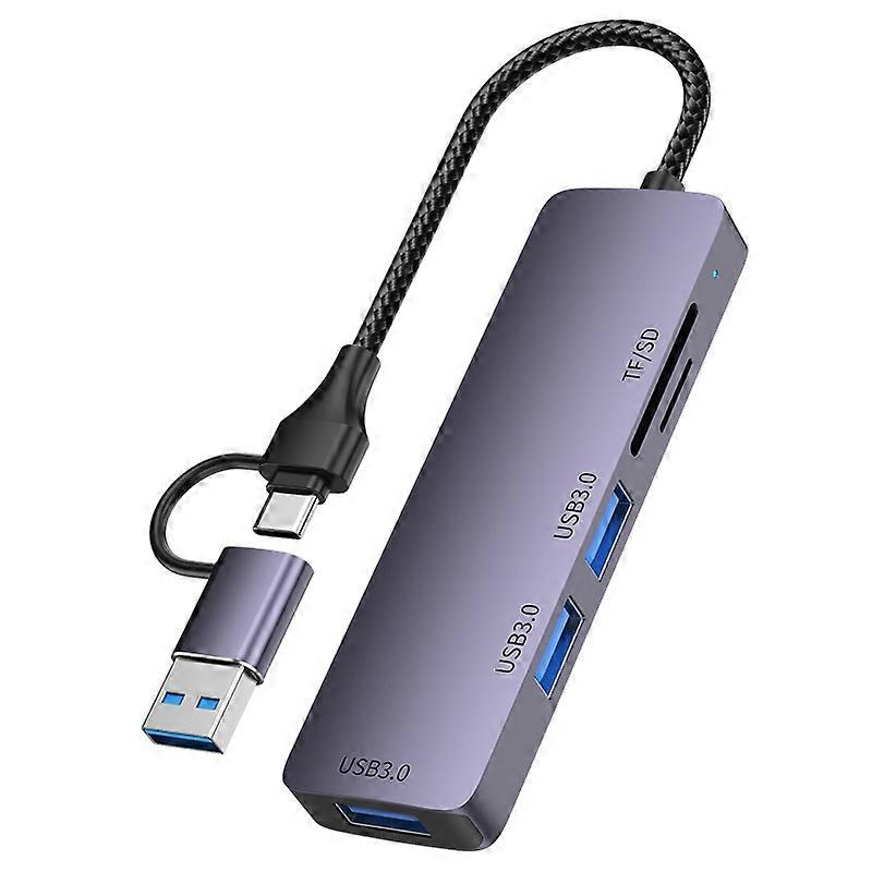 Type A T235 Multi-Port Hub USB+Type-C 3.0 Adapter to 3xUSB 3.0+2xCard Reader Slots