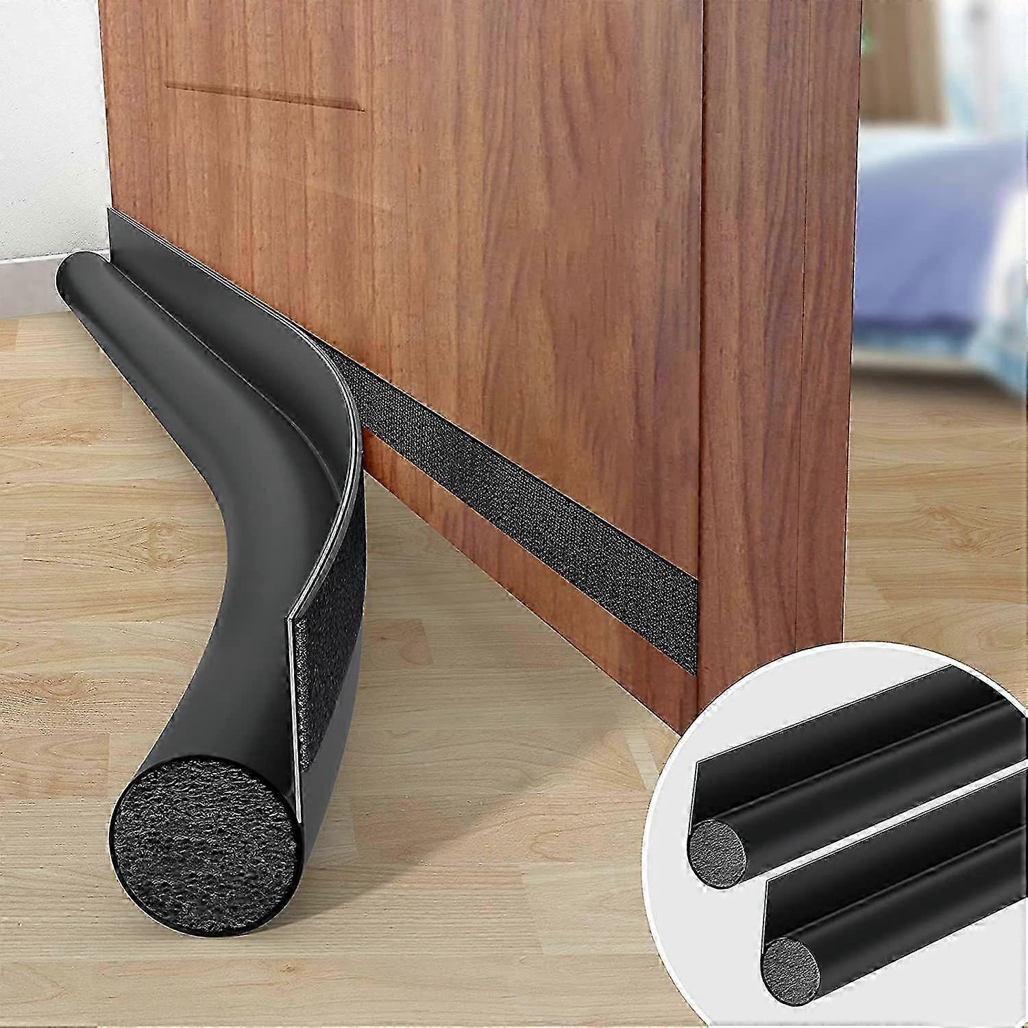 Door Draft Stopper 95cm (black) Anti Cold One-sided Door Bottom With Self-adhesive Seal, Protection Against Drafts And Noise, Weather Stripping Door S