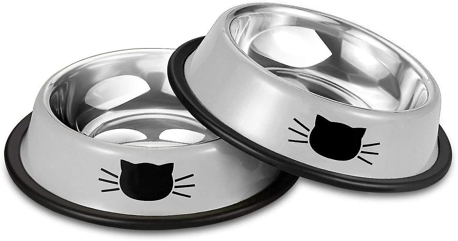 Pet Bowl Stainless Steel Non-slip Cat Dish With Removable Rubber Base 2pcs