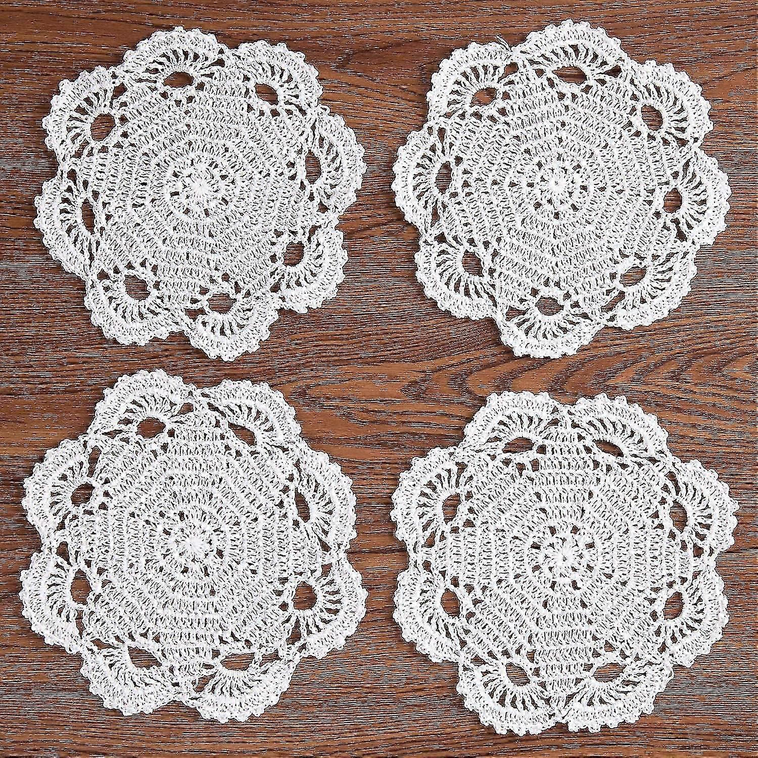 2024, handmade algodão crochê doilies renda mesa placemats montanhas-russas, 8 polegadas 4 peças (branco)