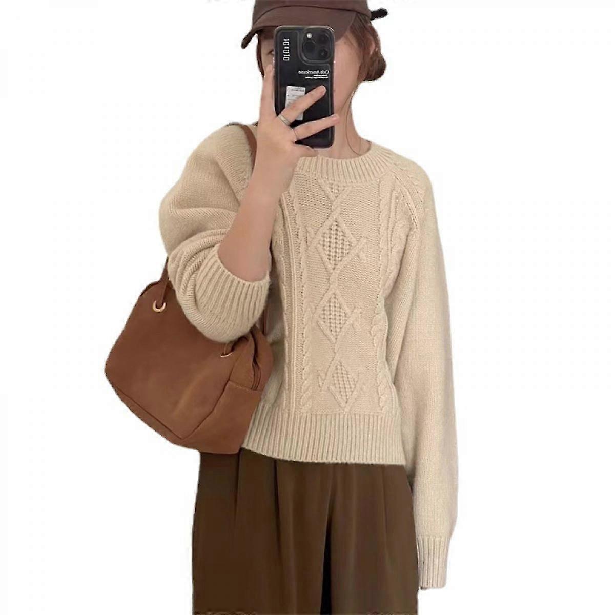 Damen Langarm Strick Tops Rundhalsausschnitt Pullover