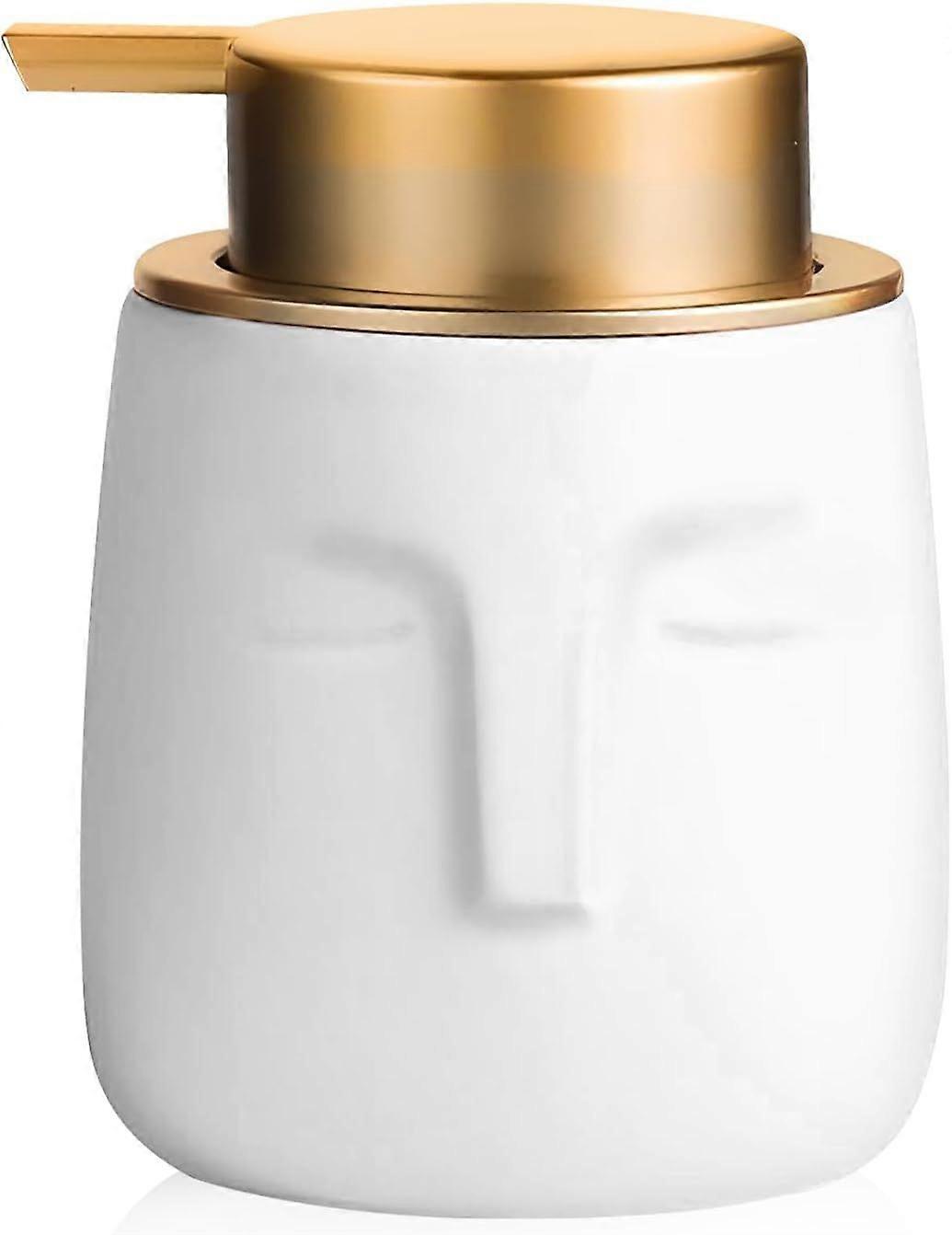 Modern Ceramic Soap Dispenser 11.8oz Unique Face-Shaped Hand Liquid Bottles with Pump Refillable Matte Countertop Dish Lotion Dispenser for Bathroom