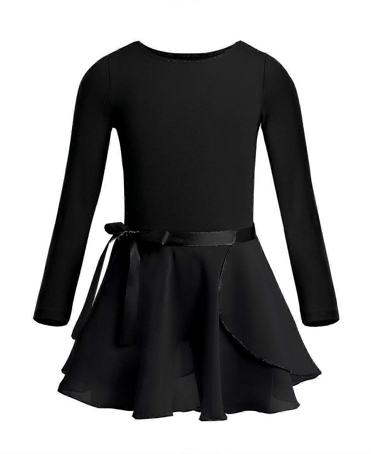 Girls Ballet Dress Gymnastics Leotards Kids Long Sleeve Ballet Dancewear With Chiffon Tied Skirts Kids Bowknot Ballerina Clothes