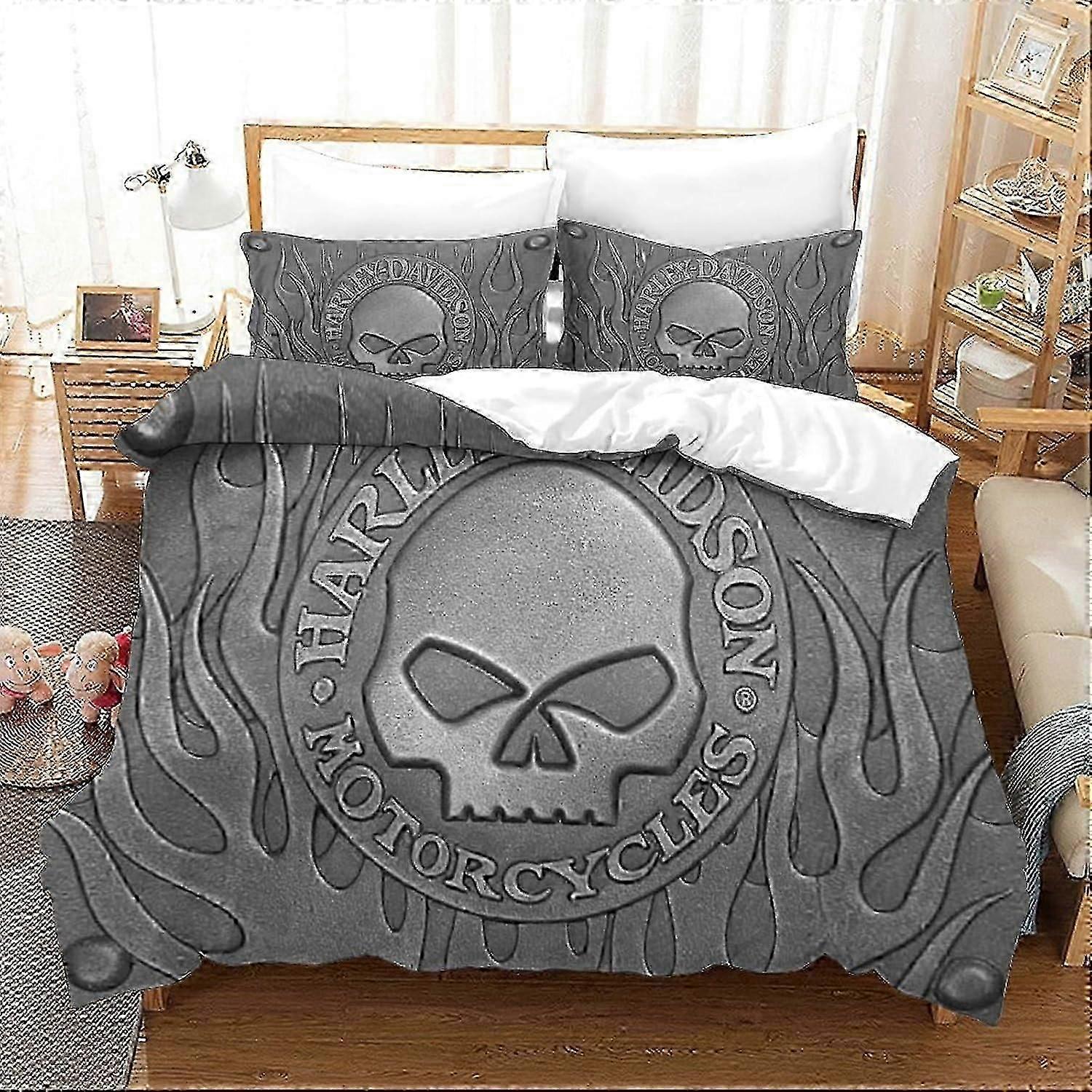 J3378 ملاءات سرير 3D مطبوعة هارلي ديفيدسون مجموعة غطاء لحاف 3 قطع غطاء لحاف ناعم من الألياف الدقيقة مع 2 وسادات ملاءات سرير BBA3378