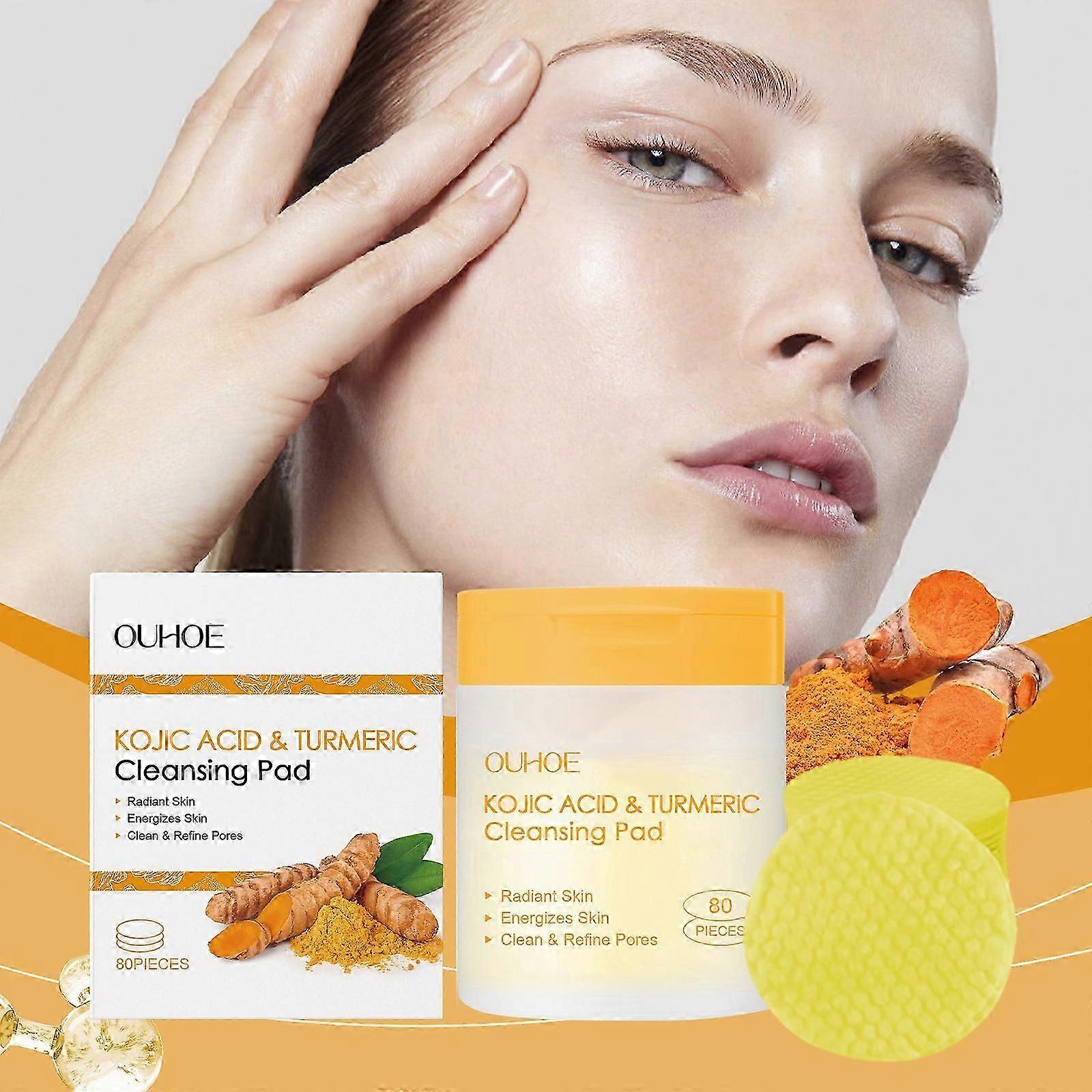 Kojic Acid and Turmeric Cleansing Pads, Turmeric Kojic Acid Pads, Facial Cleansing and Exfoliation for All Skin Types