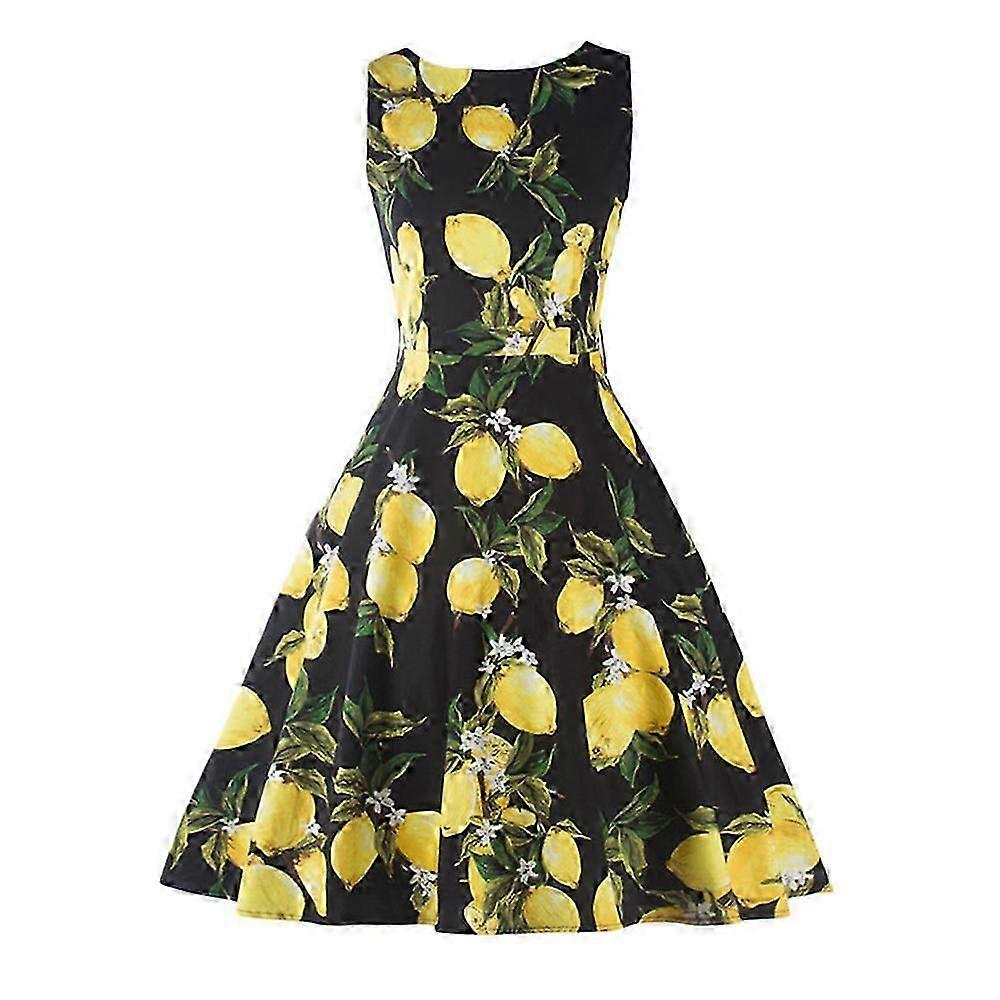 Robe de citron sans manches d’impression de femme d’étéL’impression de citron est à la mode.