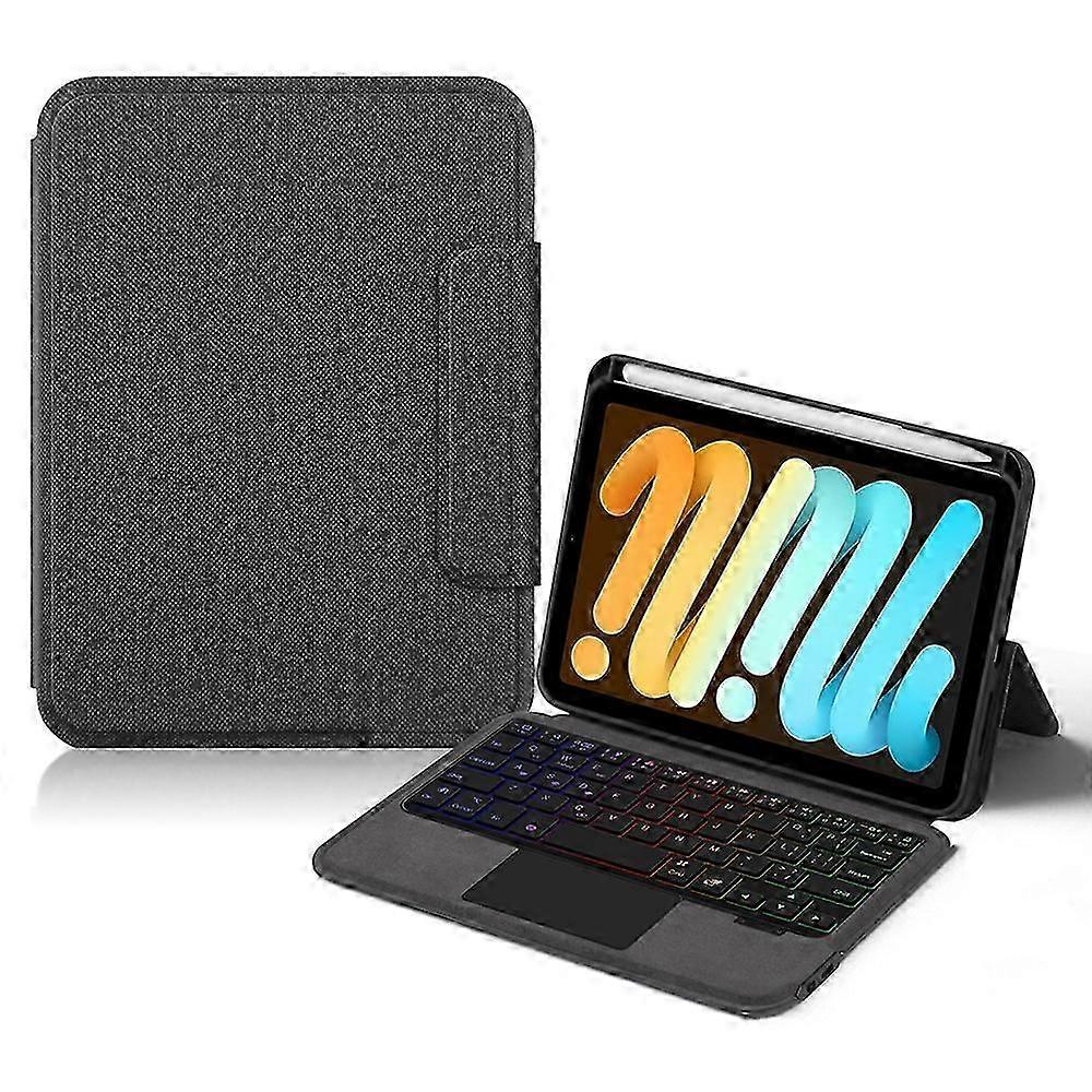 Pour iPad mini (2024) Étui en cuir + clavier Bluetooth à pavé tactile avec rétroéclairage