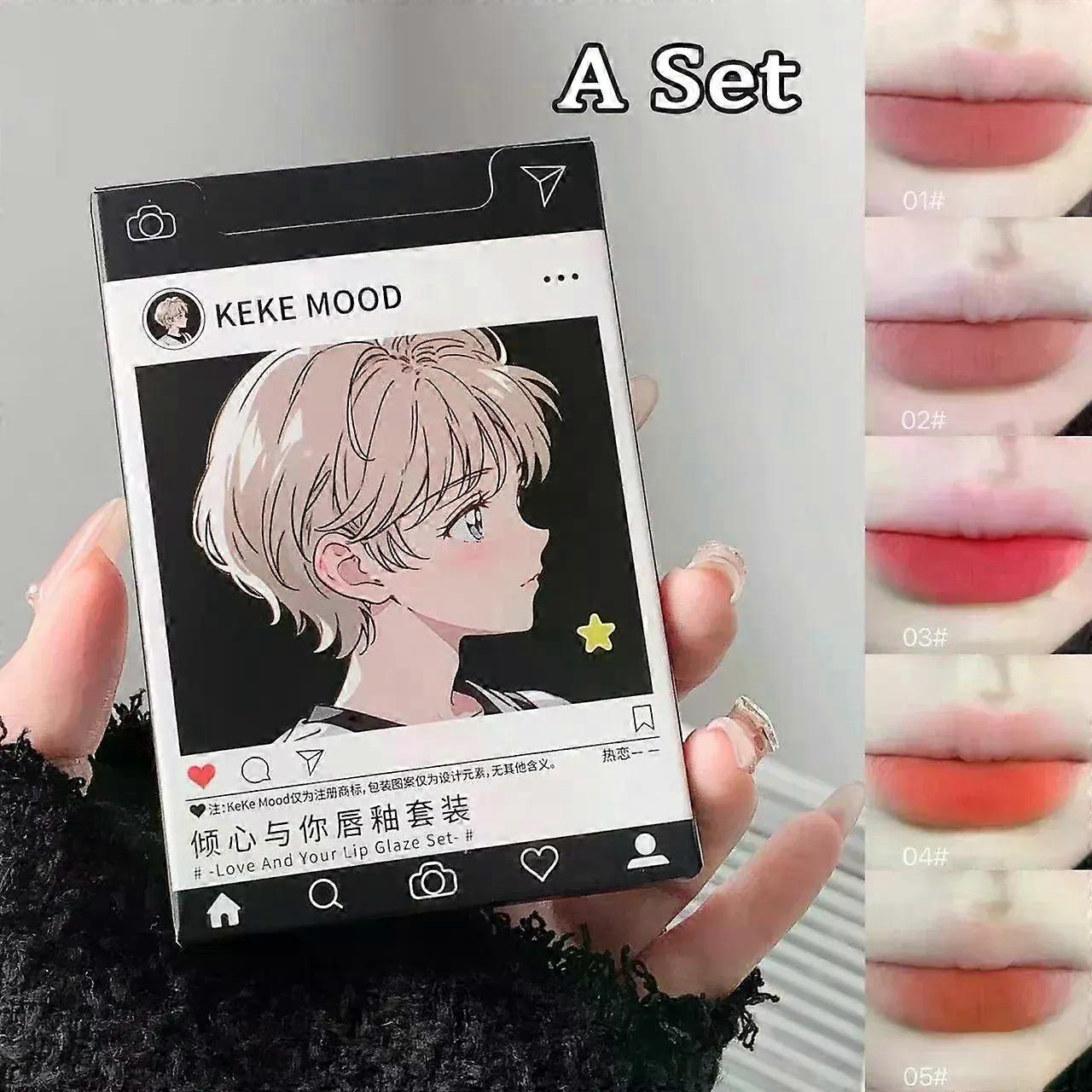 クリエイティブシガレットシェイプリップスティックセット防水ヌードレッドリップグレーズ5色マットリップグロスベルベットリップマッドガールメイク化粧品