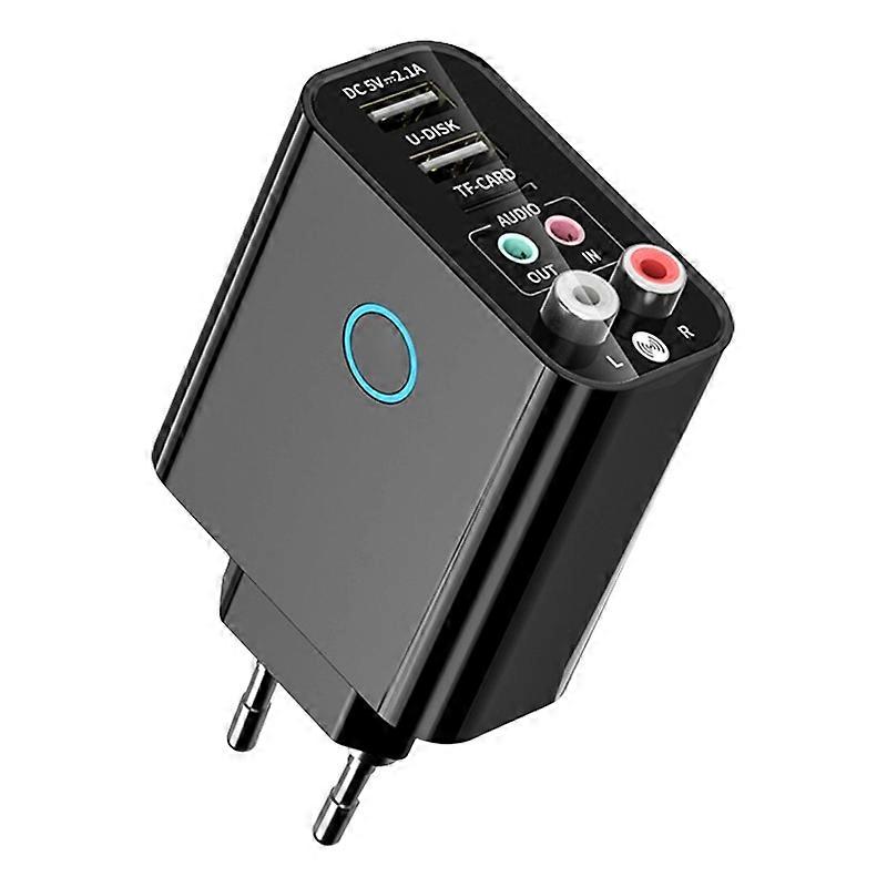 K16 2 i 1 3,5 mm AUX + RAC Dual Output Plug-in Bluetooth 5.0 Ljudsändarmottagare med Fjärrkontroll, EU-kontakt