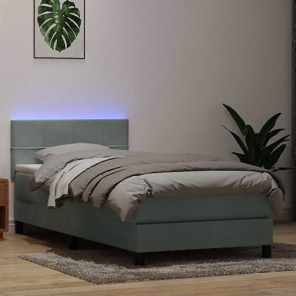 Boxspringbett mit Matratze & LED Hellgrau 90x220 cm Samt