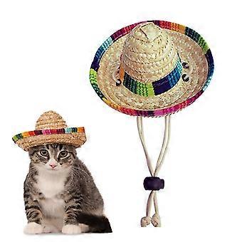 Schattig Puppy Hond Kat Stro Geweven Zonnehoed Cap Mexicaanse Sombrero Dierbenodigdheden Accessoires