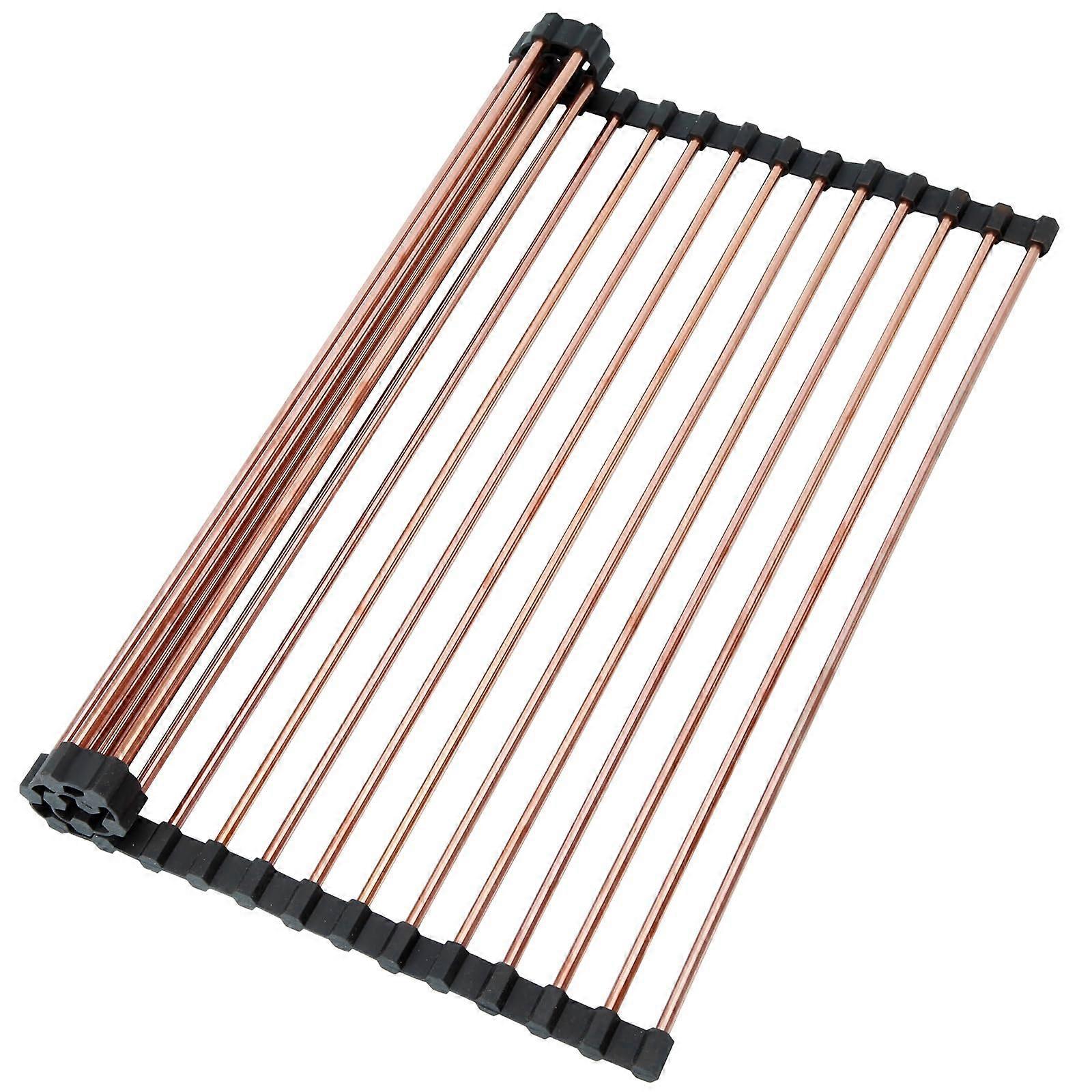 Large Roll Up Foldable Dish Drying Rack With Anti-Slip Silicone Gold Rose Over The Sink Kitchen Counter Drainer 15.74' x 18.5'