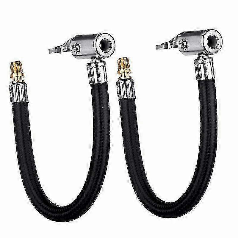 2x 40cm Auto Band Chuck Inflator Slang Adapter Klep Pijp Gereedschap Zwart Zilver