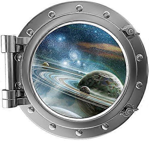 12' Port Scape Instant Space ship Window View SATURN & MOONS #2 Silver Porthole Wall Decal Removable