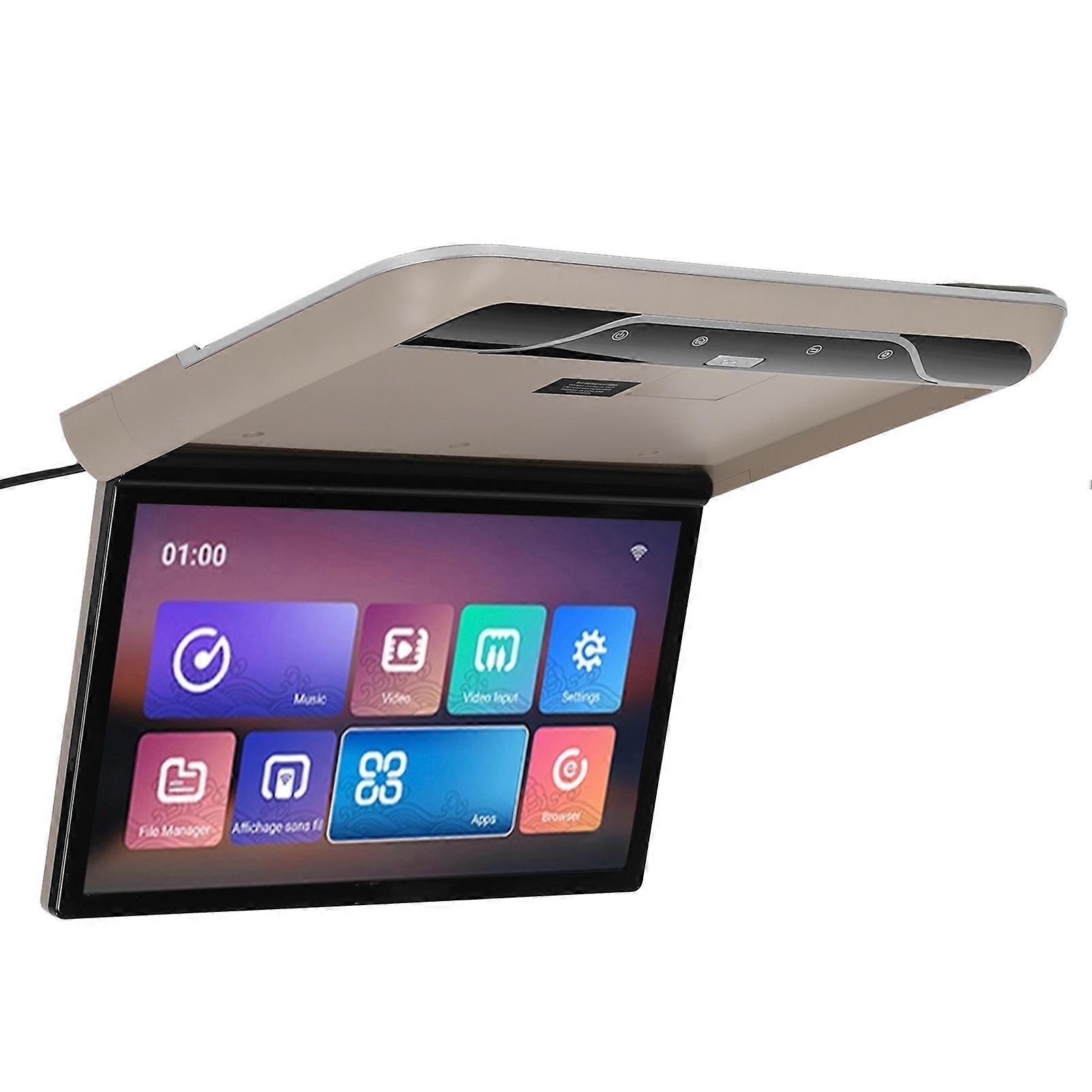 19in Car Roof Mount Flip Down Monitor Ceiling TV HD Multimedia Interface Compatiable with Remote Control for Android 10.0 Beige